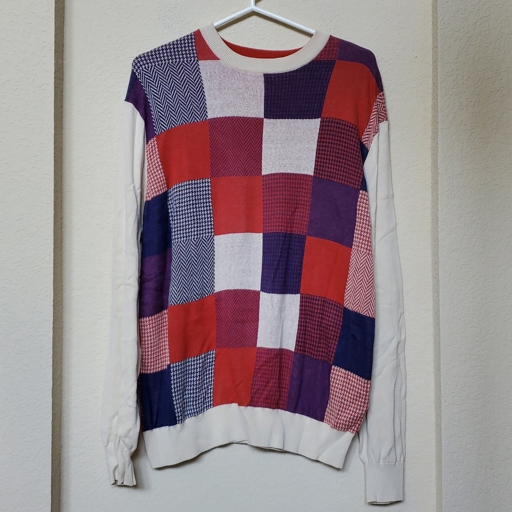 Paul Fredrick Silk/Cotton Blend Colorblock Academia Sweater.  Size Large